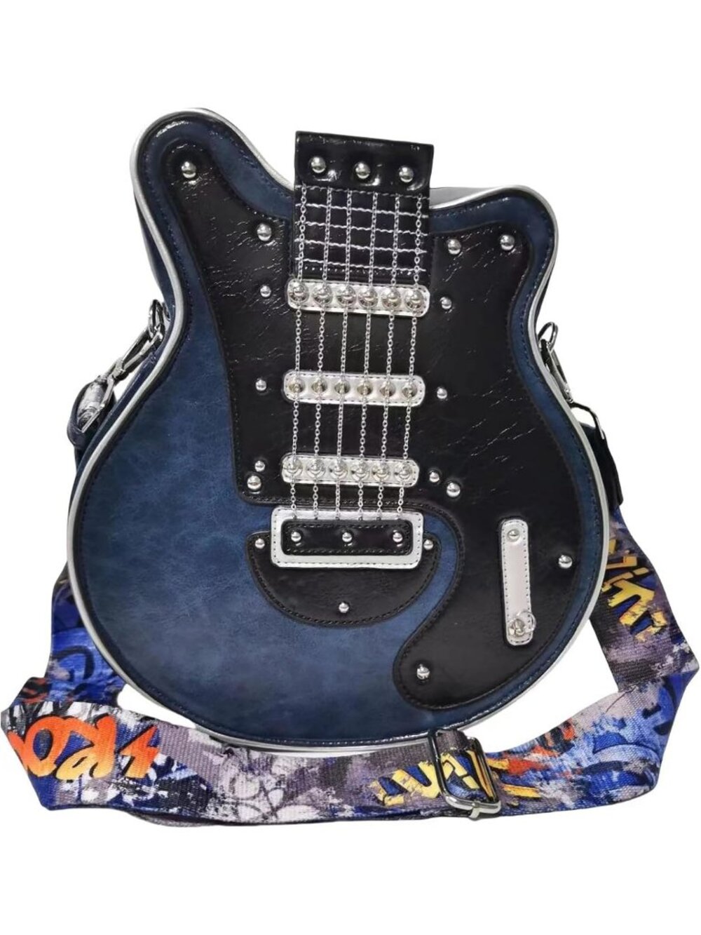 Women's Large Black Unique Fun Shaped Music Rock Style Guitar Crossbody Purse